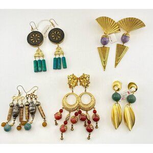 VTG Saks 5th Ave Earrings Ro-Do LOT Set Gemstone Dangle Pierced Designer 80s NOS